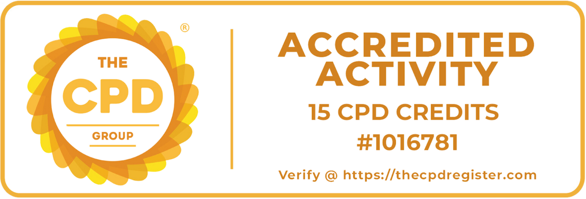 The CPD Group, accredited activity, fifteen CPD credits, number 1016781